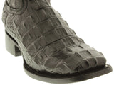 Men's Gray Crocodile Back Cut Print Leather Cowboy Boots Square Toe - TW1