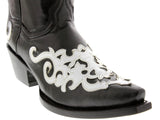 Womens Black Overlay Western Cowgirl Leather Boots Two Tone Snip Toe