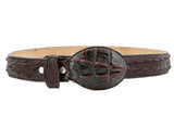 Black Cherry Western Belt Crocodile Tail Print Leather - Rodeo Buckle