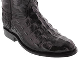 Mens Black Alligator Back Print Leather Cowboy Boots Roper Toe - #110B
