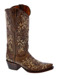 Womens Alessandria Brown Leather Cowboy Boots Studded Snip Toe