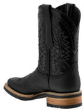 Mens Black Western Leather Cowboy Boots Alligator Print - Square Toe