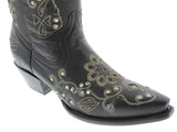 Womens 720 Black Leather Cowboy Boots Rhinestones - Snip Toe