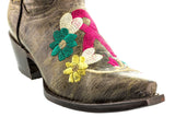 Women's Brown Breast Cancer Awareness Ribbon Embroidery Cowgirl Boots - Snip Toe
