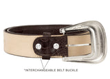 Brown Western Cowboy Belt Ostrich Leg Print Leather - Silver Buckle