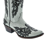 Womens Angels Off White Leather Cowboy Boots Studded Snip Toe