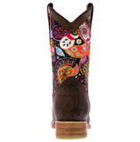 Kids Western Cowboy Boots Paisley Floral Design Leather Square Toe