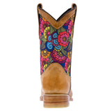 Kids Sand Western Cowboy Boots Paisley Pattern Leather Square Toe