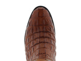 Mens Cognac Motorcycle Boots Crocodile Back Cut Print - Round Toe
