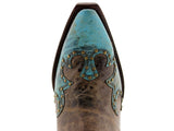 Womens Katy Baby Turquoise Leather Cowboy Boots Studded - Snip Toe