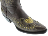 Womens Brown Cowboy Boots Gold Heart & Wings Sequins - Snip Toe