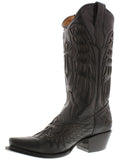 Women's 550C Full Black Cross & Wings Leather Cowboy Boots Snip Toe - CP2