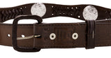 Brown Concho Western Leather Cowboy Belt - Removable Buckle