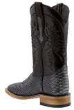 Mens Black Gray Snake Print Leather Cowboy Boots - Square Toe