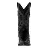 Mens Black Ostrich Quill Print Leather Cowboy Boots J Toe