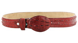 Red Western Belt Crocodile Tail Print Leather - Rodeo Buckle