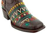 Women's Navajo Brown Embroidered Fashion Cowgirl Boots - Square Toe