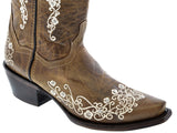 Womens Stella Light Brown Leather Cowboy Boots - Snip Toe