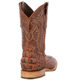 Mens Cognac Alligator Hornback Print Leather Cowboy Boots Square Toe
