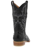 Mens Black Ostrich Quill Print Leather Cowboy Boots - J Toe