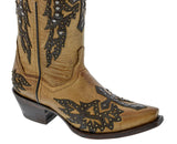 Womens Angels Light Brown Leather Cowboy Boots Studded - Snip Toe