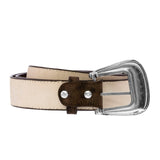 Brown Western Cowboy Belt Ostrich Print Leather - Silver Buckle