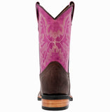 Kids Purple Western Cowboy Boots Genuine Leather Square Rubber Sole