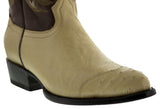 Mens Sand Ostrich Skin Overlay Cowboy Boots - J Toe