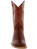 Mens Cognac Ostrich Leg Foot Print Leather Cowboy Boots Square Toe