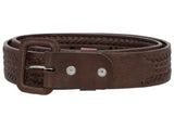 Mens Braided Cowboy Belt Removable Buckle Authentic Leather Rodeo Western Brown