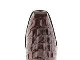 Mens Brown Motorcycle Boots Crocodile Tail Print - Square Toe