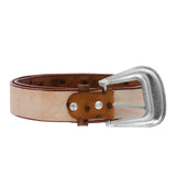 Cognac Western Cowboy Belt Ostrich Print Leather - Silver Buckle