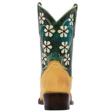 Kids Western Boots Flower Embroidered Leather Teal Buttercup Snip Toe Botas