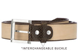 Brown Western Cowboy Belt Snake Print Leather - Silver Buckle