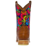 Kids Honey Brown Western Cowboy Boots Floral Leather Square