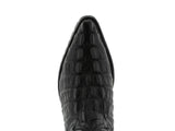 Mens Black Motorcycle Boots Crocodile Tail Print - J Toe