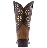 Kids FLR9 Brown Western Cowboy Boots Floral Leather - Snip Toe