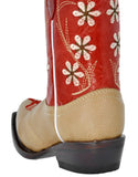 Kids Red & Sand Western Cowboy Boots Floral Leather - Snip Toe