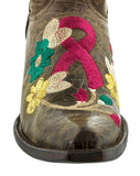 Women's Brown Breast Cancer Awareness Ribbon Embroidery Cowgirl Boots - Snip Toe