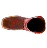 Kids Red Western Cowboy Boots Stitched Leather Square Toe