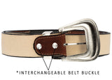 Chedron Western Cowboy Belt Overlay Leather - Silver Buckle