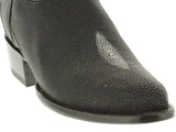 Men's Black Genuine Stingray Single Stone Leather Cowboy Boots Round Toe