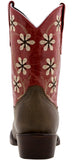 Kids Red & Brown Western Cowboy Boots Floral Leather - Snip Toe