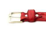 Red Western Belt Crocodile Tail Print Leather - Silver Buckle
