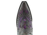 Womens Brown Cowboy Boots Fleur-De-Lis & Wings Purple Sequins - Snip Toe