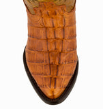 Kids Cognac Alligator Tail Print Leather Cowboy Boots J Toe