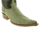 Mens Green Cowboy Boots Ostrich Quill Skin - 3X Toe