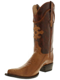 Men's Cognac Genuine Ostrich Foot Skin Cowboy Boots - 3X Pointed Toe
