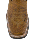 Kids Unisex Grain Leather Western Wear Boots Honey Brown Square Toe Botas