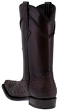 Men's Cherry Genuine Ostrich Quill Exotic Skin Cowboy Boots - Snip Toe